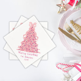 Servilleta De Papel Árbol de Navidad rosa con lazo rosa