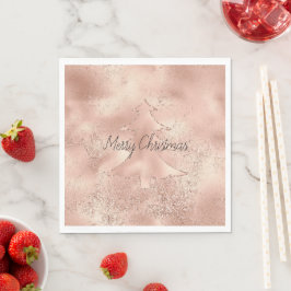 Servilleta De Papel Árbol de Navidad Rosa Oro Purpurina Peach