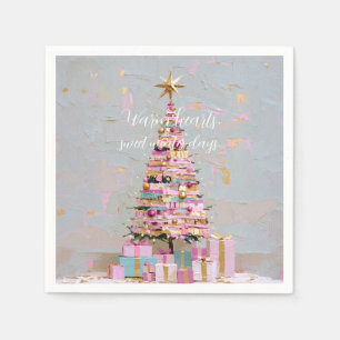 Servilleta De Papel Árbol de Navidad rosa y dorado con impasto