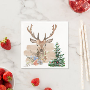 Servilleta De Papel Árbol de Navidad Rústico con Acuarela Marrón-Beige