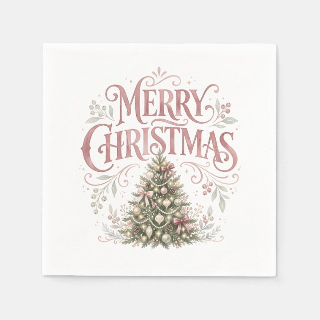 Servilleta De Papel Árbol de Navidad tradicional rosa | Pinkmas (Anverso)