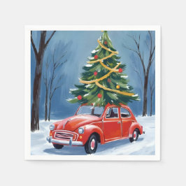 Servilleta De Papel Árbol de Navidad Vacaciones Coche Rojo Antiguo