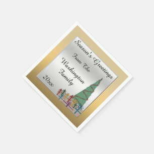 Servilleta De Papel Árbol de Navidad y regalos con brillo falso glamur