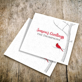 Servilleta De Papel Árbol de pájaros del cardenal rojo de la temporada