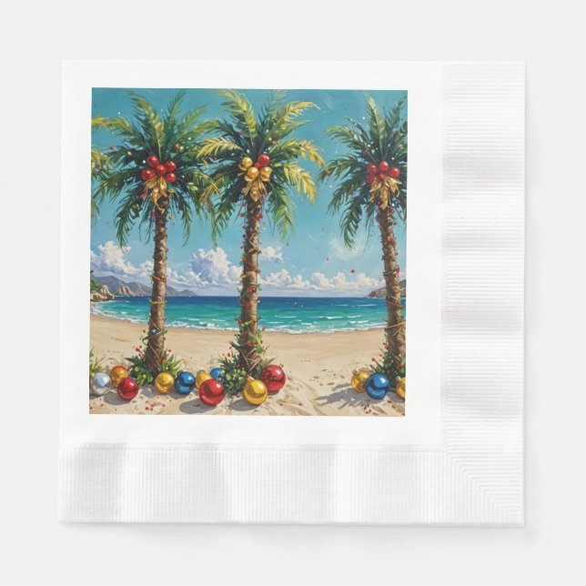 Servilleta De Papel Árbol de Palma Playa Tropical Navidad (Anverso)