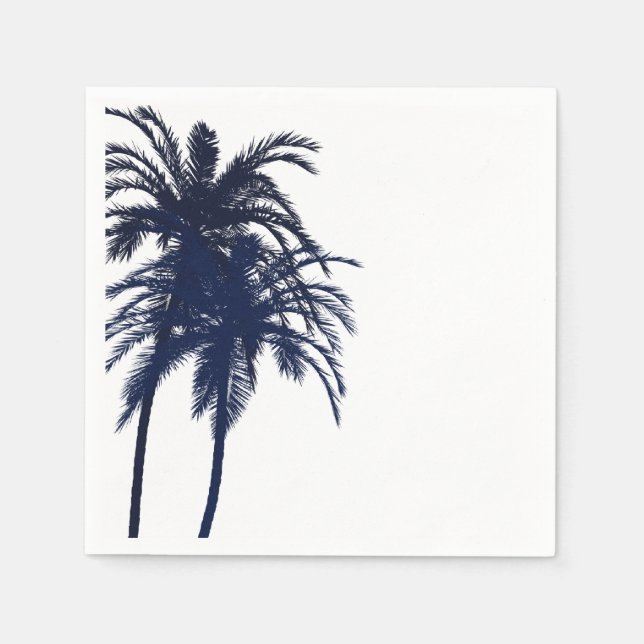 Servilleta De Papel Árbol de palma tropical azul y blanco (Anverso)