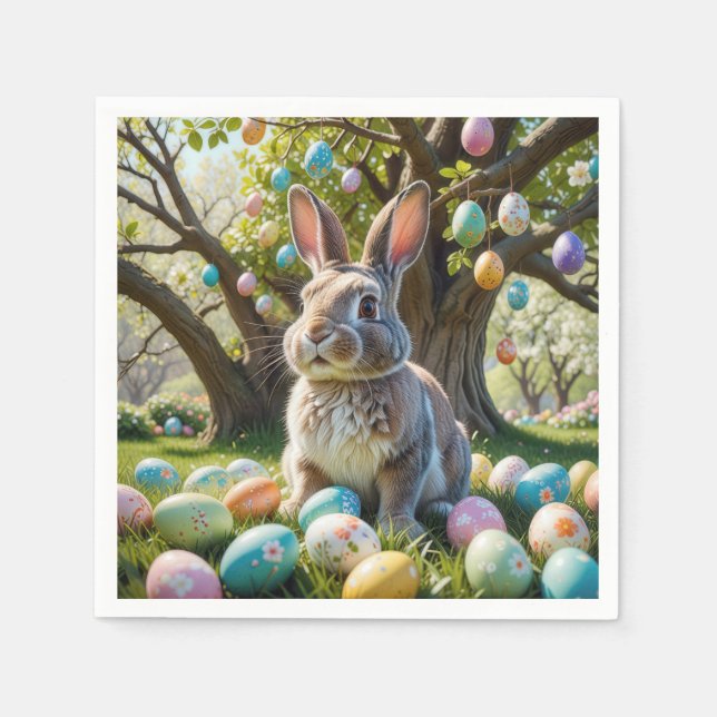 Servilleta De Papel Árbol de Pascua con conejo (Anverso)