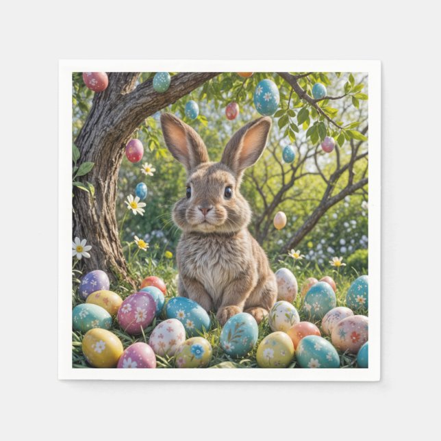 Servilleta De Papel Árbol de Pascua con conejo (Anverso)