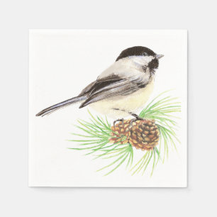 Servilleta De Papel Árbol de pino lindo del pájaro del Chickadee de