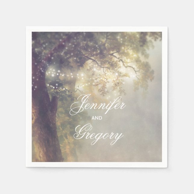Servilleta De Papel Árbol de roble y cuerdas iluminan la boda rústica  (Anverso)