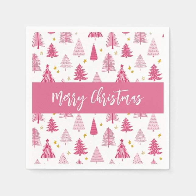 Servilleta De Papel Árbol de vacaciones de Navidades rosados (Anverso)