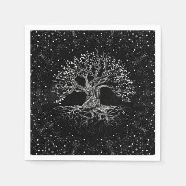 Servilleta De Papel Árbol de vida dibujando negro y blanco (Anverso)