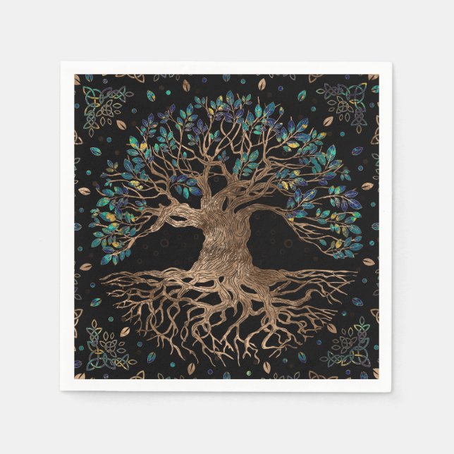Servilleta De Papel Árbol de vida - Ornamento Yggdrasil Golden y Marbl (Anverso)