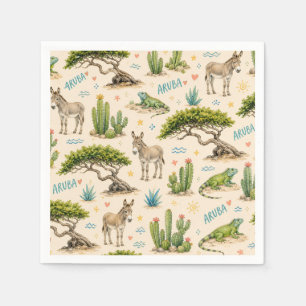 Servilleta De Papel árbol divi de Aruba, burro, iguana, cactus