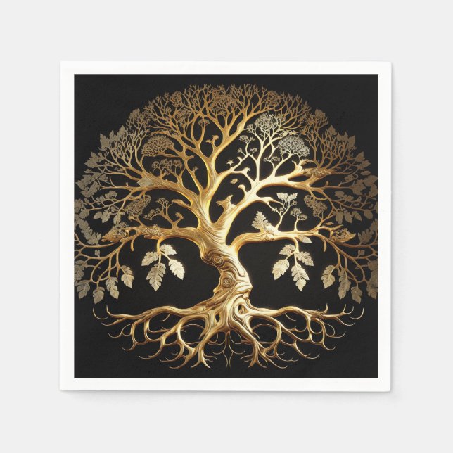 Servilleta De Papel Árbol dorado de la vida Yggdrasil (Anverso)