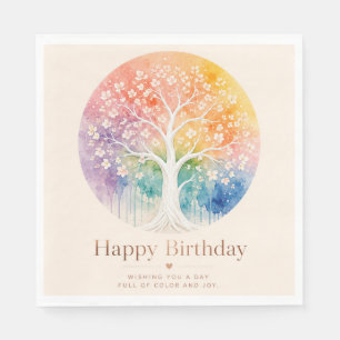Servilleta De Papel Árbol Florido Arcoíris Cumpleaños Alegría