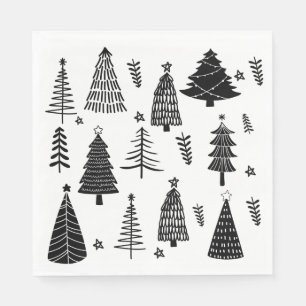 Servilleta De Papel Árbol moderno de Navidad blanco y negro