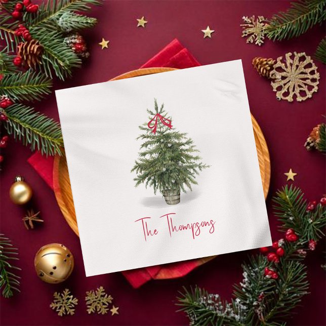 Servilleta De Papel Árbol navideño acuarela personalizado (Christmas tree watercolor personalized napkin,)