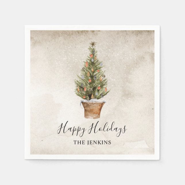 Servilleta De Papel Árbol navideño feliz de vacaciones (Anverso)