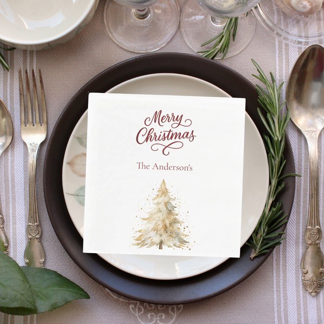 Servilleta De Papel Árbol nieve blanco rojo guión comida de Navidad (Subido por el creador)