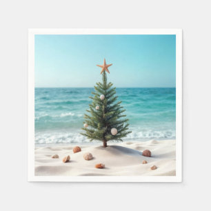 Servilleta De Papel Árbol tropical de Navidad en una playa
