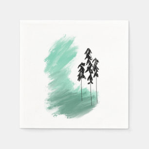 Servilleta De Papel Árbol verde escandinavo arte simple menta moderna