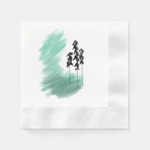 Servilleta De Papel Árbol verde escandinavo arte simple menta moderna
