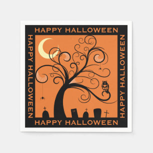 Servilleta De Papel Árbol y cementerio Arte naranja Feliz Halloween