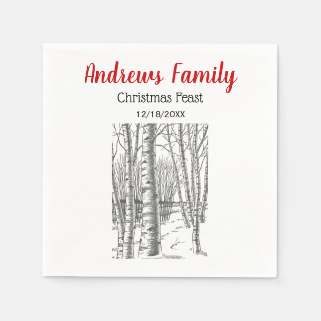 Servilleta De Papel Árboles Birch En Navidades De Invierno (Anverso)