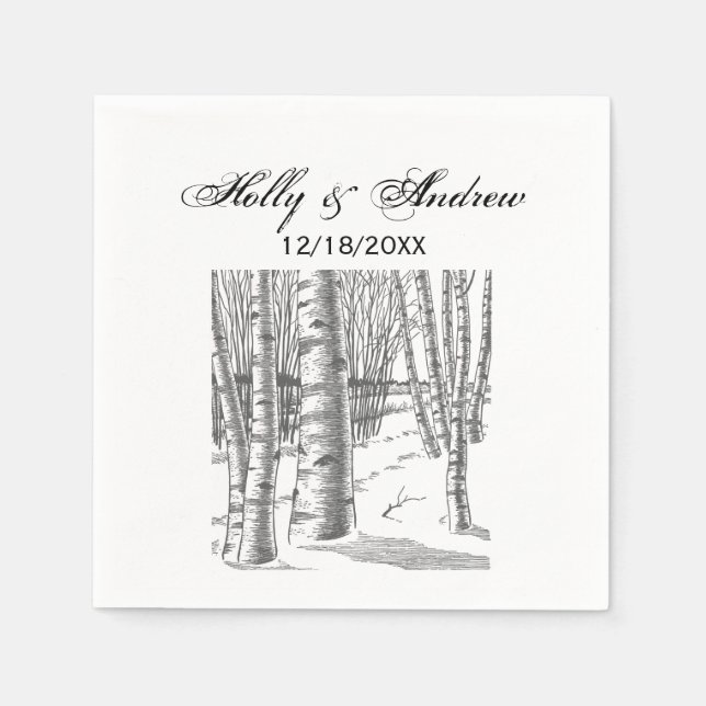 Servilleta De Papel Árboles de abedul en invierno Navidad Xmas (Anverso)