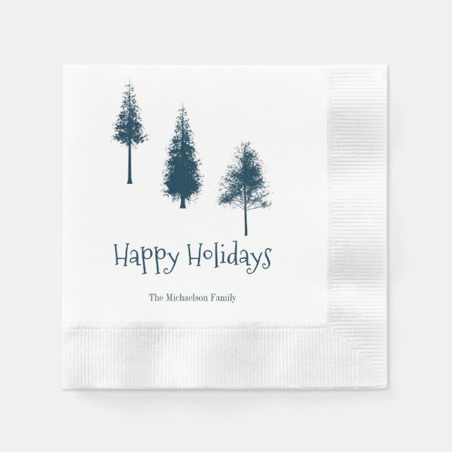 Servilleta De Papel Árboles de invierno azul de la marina (Anverso)