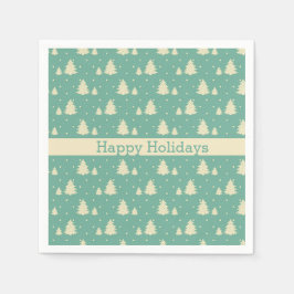 Servilleta De Papel Árboles de invierno retro sobre turquesa con banda