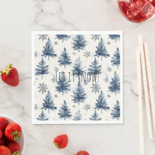Servilleta De Papel Árboles de Navidad Azules Blancos Copos de Nieve