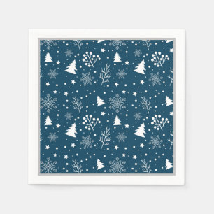 Servilleta De Papel Árboles de Navidad azules y blancos, copos de niev