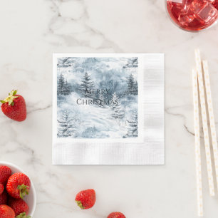 Servilleta De Papel Árboles de Navidad Blancos Azules Invierno Nieve