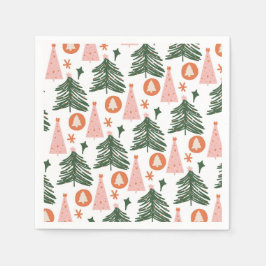 Servilleta De Papel Árboles de Navidad Boho Verde Rosa Naranja