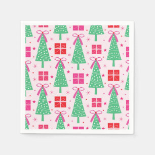Servilleta De Papel Árboles de Navidad Elegantes con Lazos Rosas y Caj