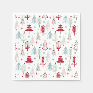 Servilleta De Papel Árboles de Navidad multicolores en blanco