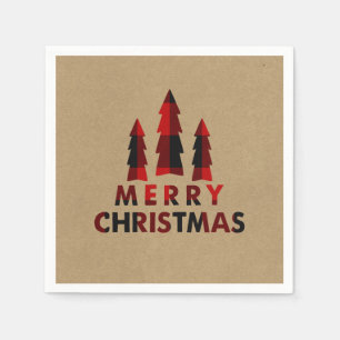 Servilleta De Papel Árboles de Navidad Plaid Felices Fiestas Kraft Pla