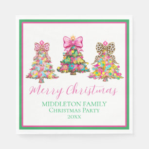 Servilleta De Papel Árboles de Navidad Preppy Rosa y Verde