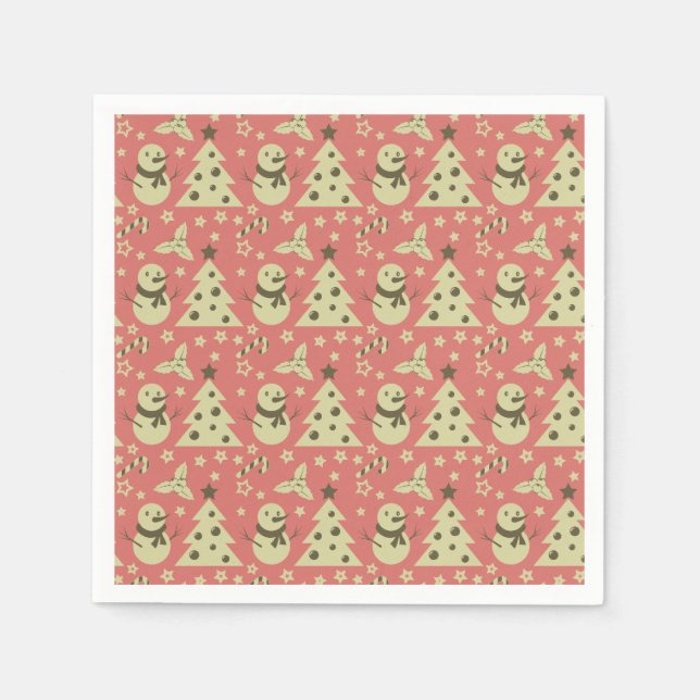 Servilleta De Papel Árboles de Navidad retro estrella de berry caramel (Anverso)