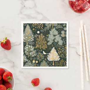 Servilleta De Papel Árboles de Navidad vintage boho blanco verde dorad