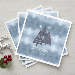 Servilleta De Papel Árboles de Navidad y Copos de Nieve Azul ID863