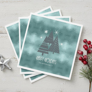 Servilleta De Papel Árboles de Navidad y Copos de Nieve Teal ID863
