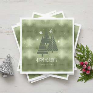 Servilleta De Papel Árboles de Navidad y Copos de Nieve Verde ID863