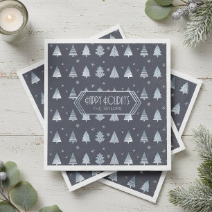 Servilleta De Papel Árboles de Navidad y Patrón de Copos de Nieve Azul