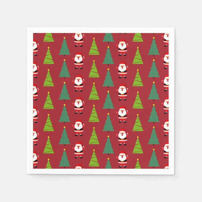 Servilleta De Papel Árboles de Navidad y patrón de Papá Noel rojo (Anverso)