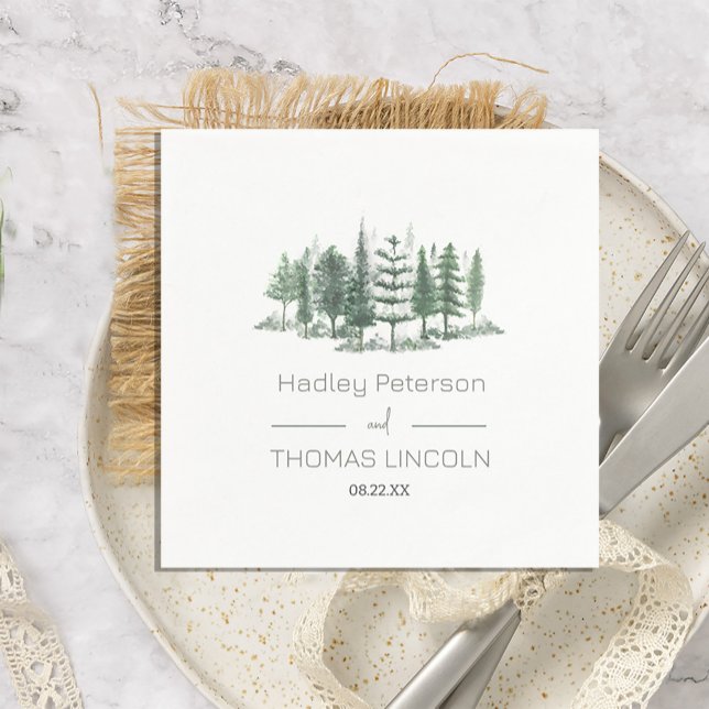 Servilleta De Papel Árboles de pino acuarela rústica (Rustic Watercolor Pine Trees Napkins #forest #pinetreeforest #outdoor)
