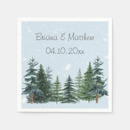 Servilleta De Papel Árboles de pino perennes rústicos de invierno