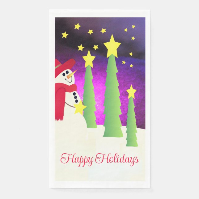 Servilleta De Papel Árboles Estrellas Y Snowman (Anverso)